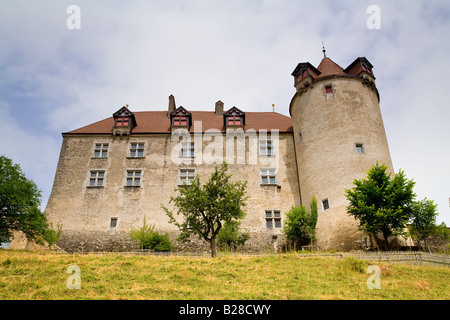 Il castello di Gruyeres in nel Cantone di Friburgo, Svizzera Foto Stock