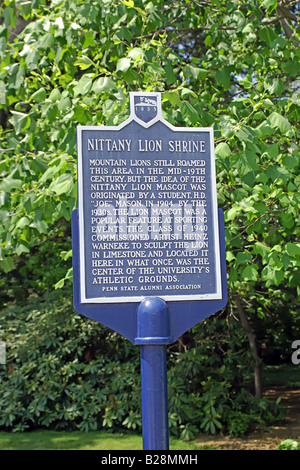 Placca di informazioni circa la Penn State University Nittany Lion Foto Stock