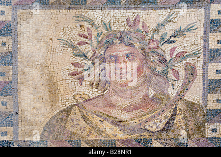 Mosaico del busto di Autunno in casa di Dionysos, Pafos mosaici, Nea Paphos, Cipro Foto Stock