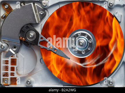 Immagine del hard dis - combustione - firewall Foto Stock