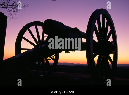 Campo di battaglia di Gettysburg battaglia Cannon Tramonto Foto Stock