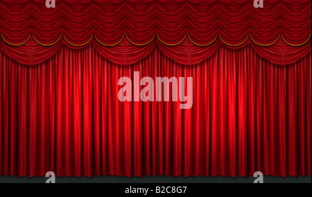 Red sipario di un palcoscenico con accenti di colore giallo con luce e ombra Foto Stock