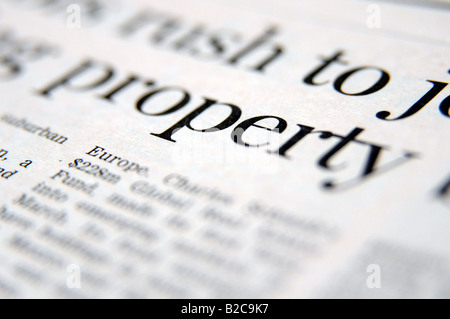Fotografia del titolo di giornale sulla proprietà e mercato delle abitazioni nel Regno Unito. Foto Stock