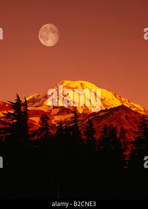 Mount Rainier da spruzzare parco vicino Mowich Lago Washington Mt Rainier National Park Foto Stock