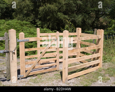 Nuovi in legno kissing gate con ampio accesso su un sentiero pubblico Gran Bretagna REGNO UNITO Foto Stock