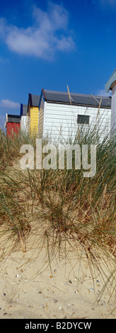 Le dune di sabbia e colorate cabine in legno di Southwold Inghilterra Suffolk REGNO UNITO Foto Stock