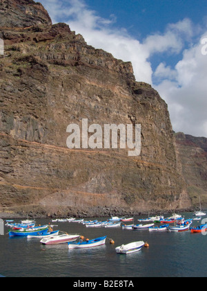 Barche ormeggiate a Costa Valle Grana Rey, La Gomera, isole Canarie, Spagna Foto Stock