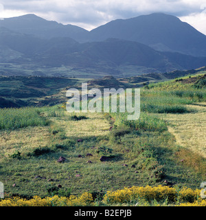 Una vista di spettacolari catene montuose tra Senbete e Kombolcha. L'Etiopia è un paese di grandi orizzonti e lo scenario spettacolare. Foto Stock