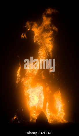 La masterizzazione di 30ft Wickerman effige al Wickerman Festival 2008 a sud ovest della Scozia, 26 luglio 2008 Kirkcarswell Est Foto Stock