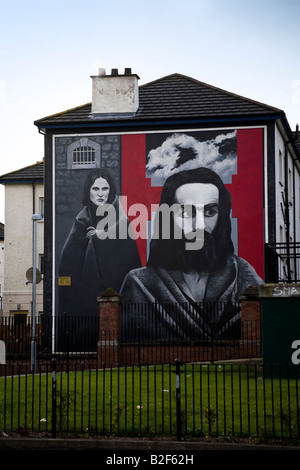 Lo sciopero della fame del mural dagli artisti Bogside, in prevalenza quartiere cattolico di Bogside, Derry, Irlanda del Nord Foto Stock