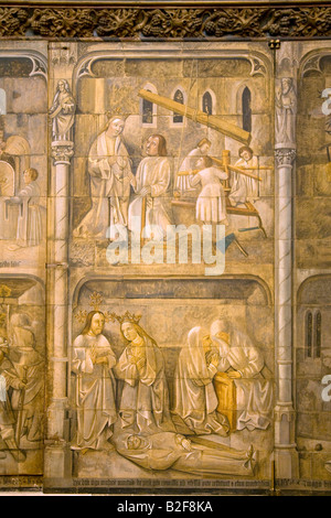 Xv secolo muro medievale dipinti nella Cappella dedicata alla Vergine interno la Cattedrale di Winchester Hampshire England Regno Unito GB Foto Stock