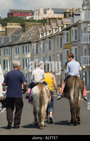 Aberystwyth Ceredigion west coast mid Wales UK 2008 Padre prende i bambini su Donkey Ride lungo la prom Foto Stock