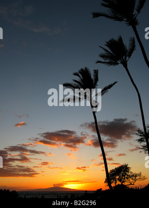 Il sole tramonta sulla Spiaggia in Wailea, Hawaii sull'isola di Maui il 24 luglio 2008. (Foto di Kevin Bartram) Foto Stock