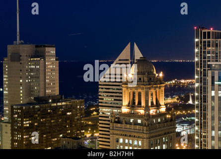 Downtown Chicago antenna di notte Foto Stock