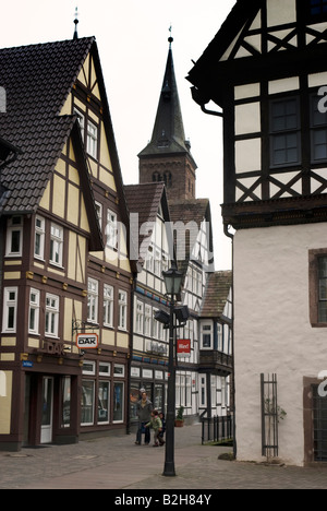 Hoxter, con monastero Corvey in background, Westfalia, Germania Foto Stock