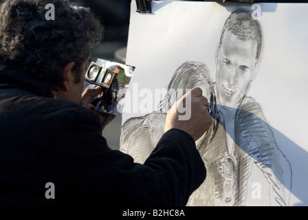 L'uomo fare una caricatura di barcellona Foto Stock