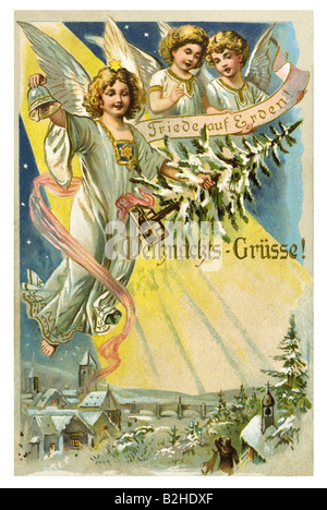 Motivo cartolina bambini angeli nel cielo del XIX secolo in Germania Foto Stock