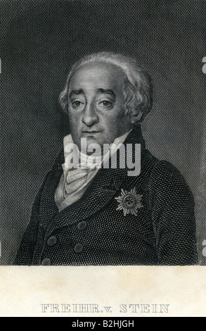 Stein, Heinrich Friedrich Karl, Freiherr vom und zum, 25.10.1757 - 29.6.1831, uomo politico prussiano, ritratto, incisione su rame, secolo XIX, artista del diritto d'autore non deve essere cancellata Foto Stock