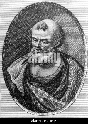 Democrito di Abdera, circa 465 - 365 BC, filosofo greco, ritratto, incisione su rame, dopo il busto, 3° secolo, artista del diritto d'autore non deve essere cancellata Foto Stock