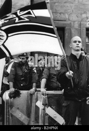 Geografia/viaggio, Germania, politica, radicali a destra, neonazisti, assemblea, commemorazione di Rudolf Hess, Bayreuth, 17.8.1991, Foto Stock