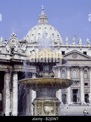 Geografia / viaggi, Italia, Roma, chiese, la Basilica di San Pietro, vista esterna, fontana, UNESCO World Heritage Site, chiesa Foto Stock