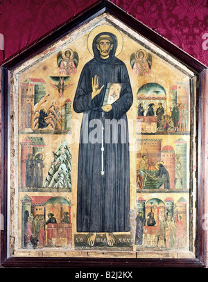 San Francesco d'Assisi, San Giovanni Bernardone, Clergyman italiano (1182 - 1226), a tutta lunghezza, pannello di Bonaventura Berlinchieri, 1235, chiesa di San Francesco, Pescia, Italia, , Foto Stock