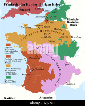 Cartografia, mappe storiche, Medioevo, Francia, Guerra Dei Cent'Anni 1337 - 1453, Foto Stock