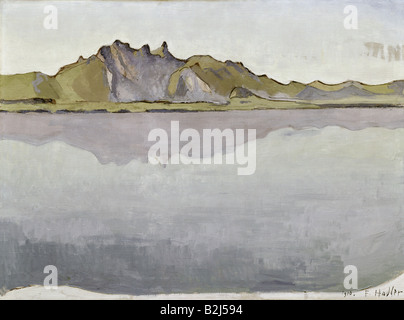 Belle arti, Hodler, Ferdinando, (1853 - 1918), pittura, 'Thunersee mit Stockhornkette ", " il lago di Thun con Stockhorn mountain range", 1910, olio su tela, 88 cm x 66 cm, comunale arts gallery, Mannheim, Germania, artista del diritto d'autore non deve essere cancellata Foto Stock