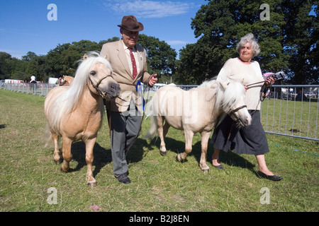 I proprietari di pony presso la New Forest county show, Brockenhurst, Hampshire, Inghilterra Foto Stock