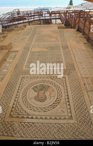 Sito archeologico di Kourion mosaici in casa di Eustolio, Cipro. Un sito patrimonio dell'umanità dell'UNESCO Foto Stock