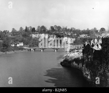 Geografia / viaggio, Gran Bretagna, Galles, città, Chepstow, paesaggi, ponte sul fiume Severn, 1950s, Foto Stock