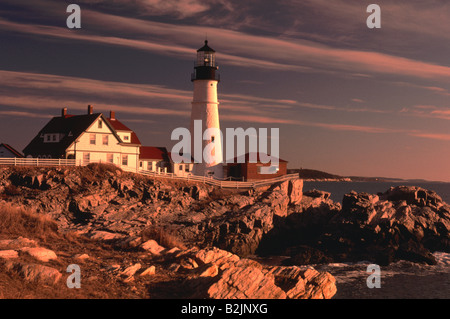 Portland Head Light Faro del porto di Portland di Casco Bay Cape Elizabeth, Maine Foto Stock