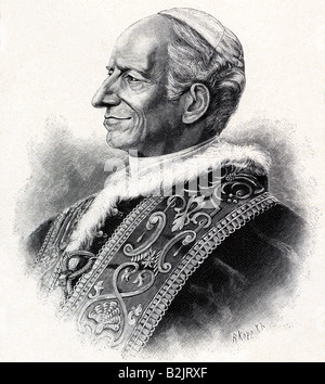 Leone XIII, (Vincenzo Gioacchino Pecci), 2.3.1810 - 20.6.1903, Papa 20.2.1878 - 20.6.1903, ritratto, incisione in legno, circa 1885, , Foto Stock