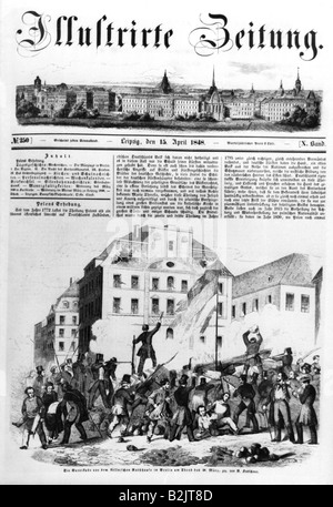 Stampa / media, riviste / riviste, 'Illustrierte Zeitung', numero 250, Lipsia, 15.4.1848, titolo, , Foto Stock