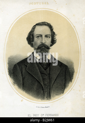 Ferdinand II, 29.10.1816 - 15.12.1885, Re del Portogallo 18.9.1837 - 15.11.1853, ritratto, litografia, di J. Donon, Madrid, Spagna, 19th secolo, , Foto Stock