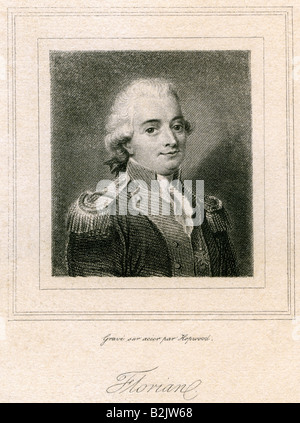 Florian, Jean-Pierre Claris de, 6.3.1755 - 13.9.1794, poeta francese, ritratto, acciaio incisione, Francia, secolo XIX, artista del diritto d'autore non deve essere cancellata Foto Stock