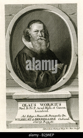 Worm, Ole 13.5.1588 - 31.8.1654, archeologo danese, ritratto, incisione su rame, Danimarca, secolo XVII, artista del diritto d'autore non deve essere cancellata Foto Stock