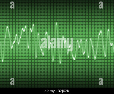 La grande immagine di un sistema elettronico di suono sinusoidale o ad onda audio in verde Foto Stock