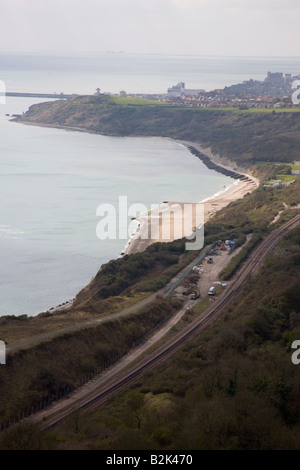 Vista panoramica di Folkestone dal clifftops a Capel Le Ferne nel Kent Foto Stock