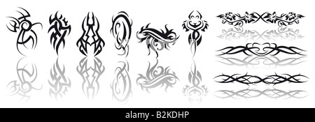 Abstract illustrazione vettoriale di parecchi tatuaggi tribali Foto Stock