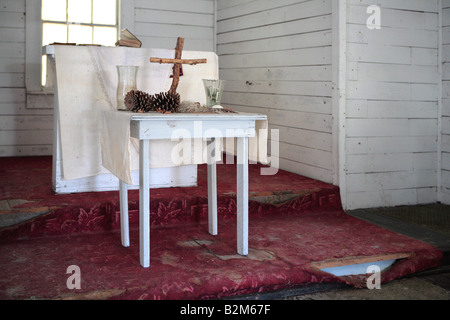 Interno del primo africano chiesa battista Cumberland Island GEORGIA Foto Stock