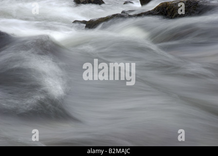 In rapido movimento di acqua di un fiume che scorre sulle pietre in una serie di rapide Foto Stock