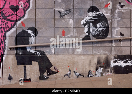 "Jef Aerosol"s murale - Banksy collettivo, lattine Festival, 'Leake Street' Tunnel, la stazione di Waterloo, Londra Foto Stock