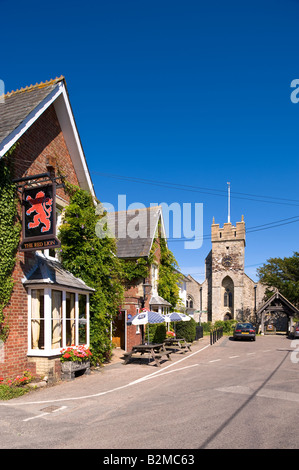 Pub Red Lion dalla Chiesa Parrocchiale di acqua dolce, Isle of Wight Regno Unito Foto Stock