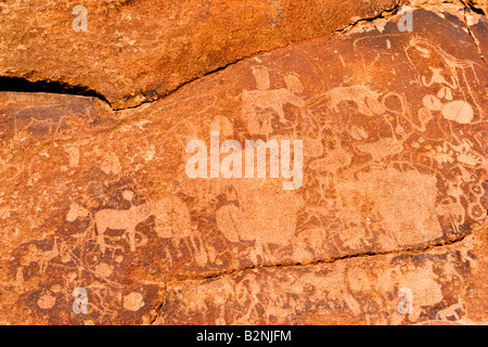 Antica arte rupestre di Twyfelfontein, Namibia Foto Stock