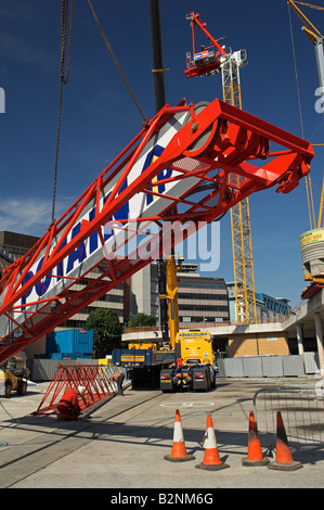 Assemblaggio del braccio principale della gru a torre sul sito in costruzione Foto Stock