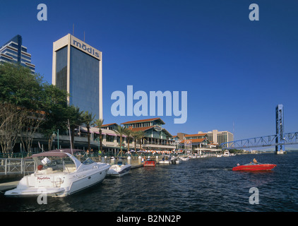 Il Jacksonville Landing Downtown St Johns River Jacksonville in Florida USA Foto Stock