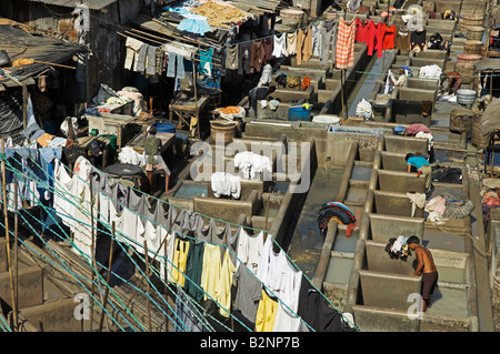 Il lavaggio della biancheria a Dhobi Ghat lavanderia commerciali in Mumbai India Foto Stock