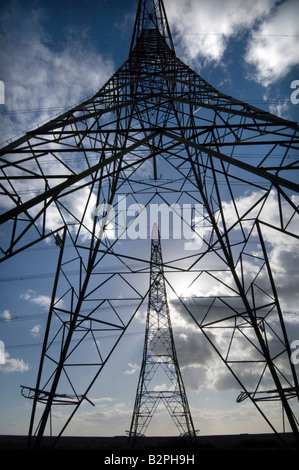 Una fila di piloni di elettricità Foto Stock