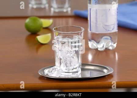 Bicchiere di acqua con ghiaccio Foto Stock